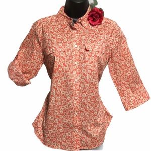 St Johns Bay AOP Floral 100% COTTON RETRO RUST & CREAM BUTTON UP TOP SLE…
